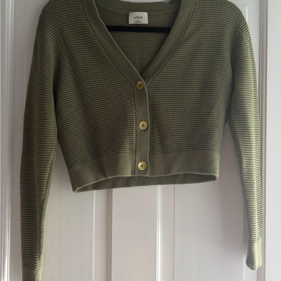 Aritzia Olive Green V-Neck Button-Up Sweater - Picture 1 of 5